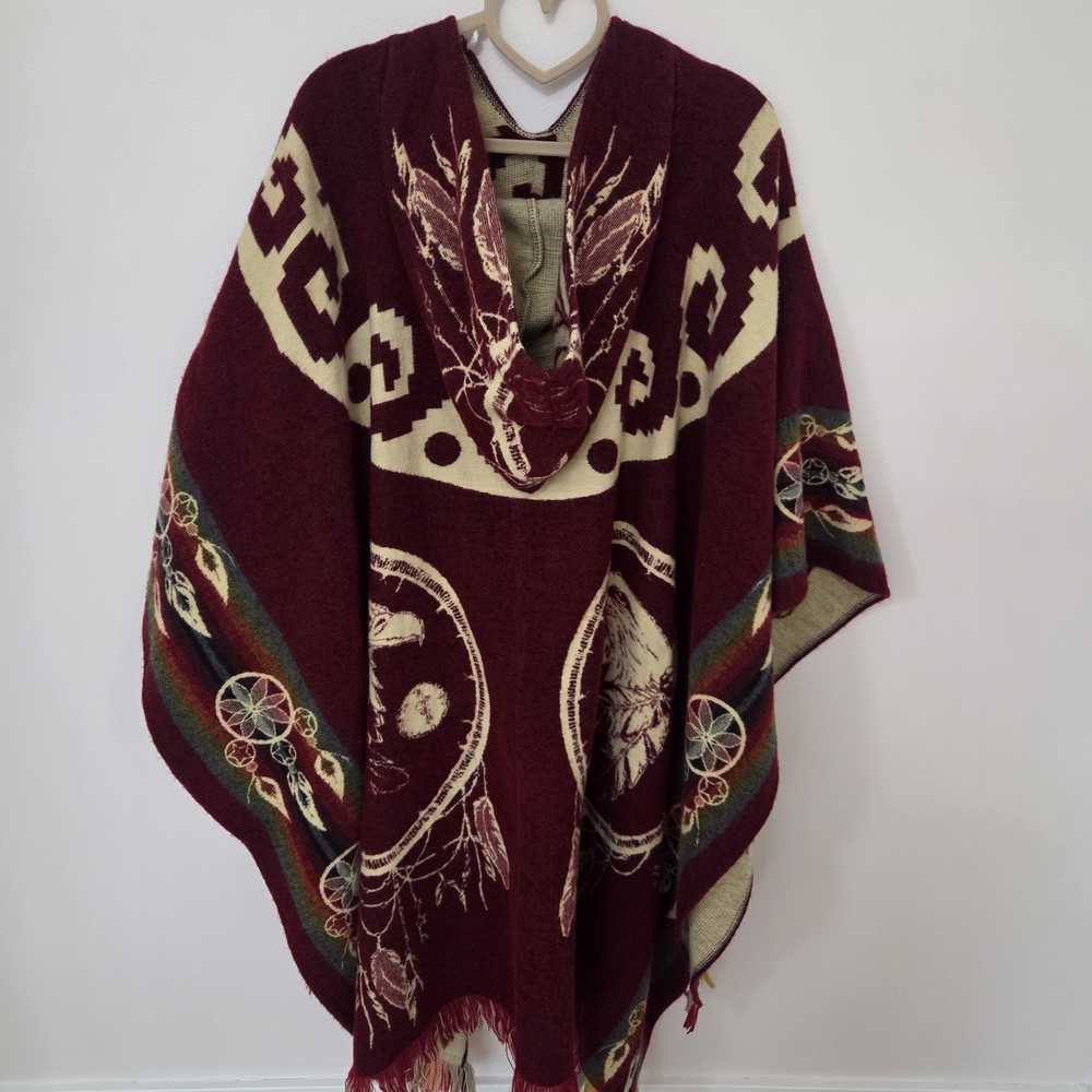Elegant Burgundy Poncho Sweater - Picture 5 of 5